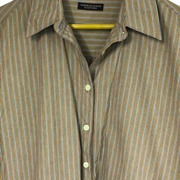 𝅺american Eagle Men's Long Sleeve Button Down Shirt Red, Green Blue Stripe M - Picture 3 of 10